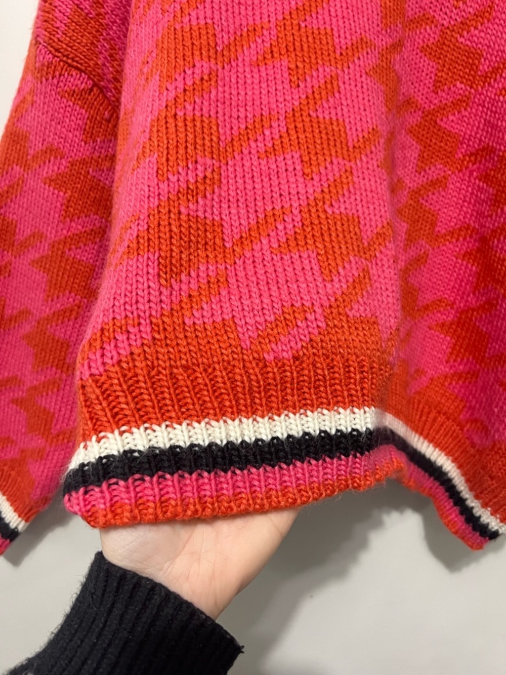 Vero Moda Curve Pink & Orange Houndstooth Knit Sweater Size 4X Dopamine Dressing - Picture 5 of 12
